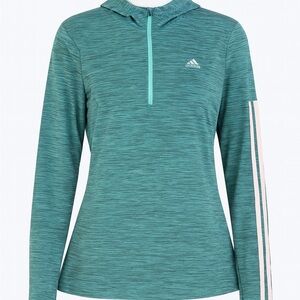 Adidas Women’s Large Teal Quarter-Zip Hoodie – 3-Stripes Sleeve